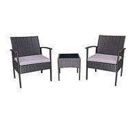 Happy Garden Salon de Jardin MINORQUE en résine tressée Noire 2 Places - Coussins Gris