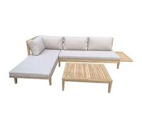 Happy Garden Salon de jardin Pangkor en acacia 4 places – Coussins sable beige