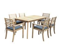 Happy Garden – Salon de jardin SIMILAN en acacia 6 places avec coussins gris