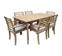 Happy Garden Salon de Jardin SIMILAN en Acacia avec Coussins Sable - Ensemble Table et chaises d'extérieur pour 6 Personnes