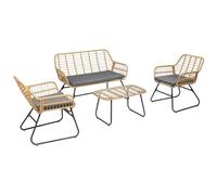 Happy Garden Salon de Jardin TIGA en résine tressée 4 Places - Coussins crème - 1 canapé, 2 fauteuils, 1 Table Basse