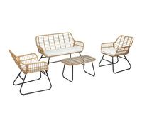 Happy Garden Salon de Jardin TIGA en résine tressée 4 Places - Coussins Gris - 1 canapé, 2 fauteuils, 1 Table Basse