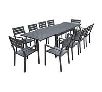 Happy Garden Salon de Jardin Venezia Extensible 132/264 en Aluminium Anthracite - 10 Places
