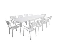 Happy Garden – Salon de jardin Venezia extensible 180/300 en aluminium 10 places – Blanc