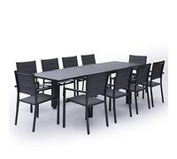 Salon De Jardin Venezia Extensible En Textilène Gris 10 Places - Aluminium Anthracite Gris