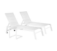 Happy Garden Set 2 Bains de Soleil Barbados en textilène et Aluminium Blanc + Table d'appoint. Transat d'extérieur Multi Position.