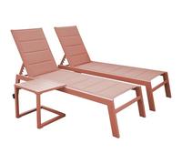 Happy Garden Set 2 Bains de Soleil Barbados en textilène Terracotta et Aluminium Terracotta + Table d'appoint. Transat d'extérieur Multi Position.