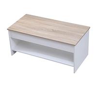 Happy Garden Table Basse Moderne avec Plateau relevable Blanche et Bois Hedda. Table de Salon en Bois avec Rangement. Table rectangulaire avec étagère.