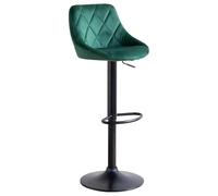Happy Garden Tabouret de bar Robin – velours, hauteur réglable, rotation 360°, repose-pieds – Vert