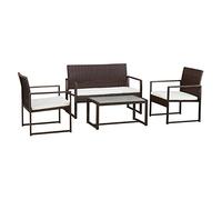 Happy Garden Titre : Salon de Jardin MAJORQUE 4 Places, résine tressée Marron, Coussins Ivoire, Structure Acier, résistant UV