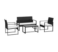 Happy Garden Titre : Salon de Jardin MAJORQUE 4 Places, résine tressée Noir, Coussins Ivoire, Structure Acier, résistant UV