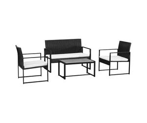 Happy Garden Titre : Salon de Jardin MAJORQUE 4 Places, résine tressée Noir, Coussins Ivoire, Structure Acier, résistant UV