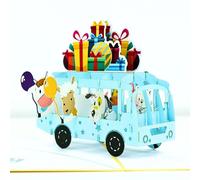 HAPPY GIFTERS Carte d'anniversaire Bus Pop Up - Carte de joyeux anniversaire Pop Up - Cartes de vœux Pop Up 3D - pour enfants - pour un frère, un fils - Grande carte d'anniversaire pour hommes