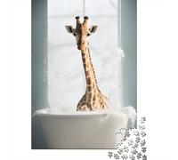 Happy Giraffe in The Bath Puzzle Adulte 1000 Pièces, 52x38cm/1000pcs, Activité Posée pour Les Soirées Calmes; Carton Blanc pour Un Tri Organisé