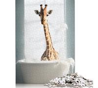 Happy Giraffe in The Bath Puzzles 1000 Pieces Cadeau Unique Jeu Éducatif Défi Jouet À De Qualité Supérieure Peinture Art pour Adultes Et Enfants 1000pcs (75x50cm)