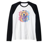 Happy Golden Retriever Lunettes Bleues pour Amoureux des Chiens Rose Manche Raglan
