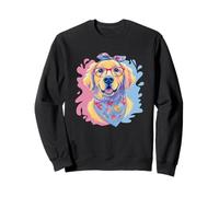 Happy Golden Retriever Lunettes Bleues pour Amoureux des Chiens Rose Sweatshirt