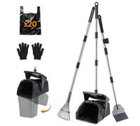 HAPPY HACHI Ramasse Crotte pour Chien, Kit Poubelle et Râteau Pivotant à Long Manche Réglable avec 20 Sacs Poubelle, Pelle a Crotte Portable pour Chiens de Petite, Moyenne et Grande (3PCS)