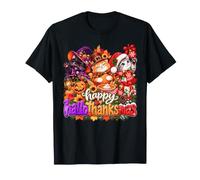 Happy Hallothanksmas Cats Halloween Thanksgiving Christmas T-Shirt