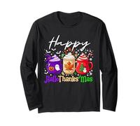 Happy Hallothanksmas Coffee Lover Halloween Merry Christmas Manche Longue