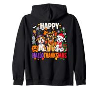 Happy Hallothanksmas Dogs Halloween Thanksgiving Noël Sweat à Capuche