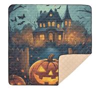 Happy Halloween and Trick Or Treat Tapis de jeu doux et épais pour bébé pour intérieur et extérieur Imperméable Tapis d'éveil pour bébé tout-petit 127 x 127 cm