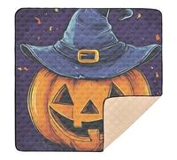 Happy Halloween Carte de vacances avec citrouille Grand tapis de jeu antidérapant pour bébé au sol confortable et respirant pour bébés, nourrissons et tout-petits, 127 x 127 cm