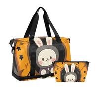 Happy Halloween Cartoon Cute Rabbit Gym Sports Duffel Bags Carry on Bag with Toiletry Bag for Avion Travel Large Capacity, Lapin mignon de dessin animé Halloween, 1 size