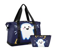 Happy Halloween Cartoon Cute White Unique Duffel Bag Weekend Bag with Toiletry Bag for Travel Lot de 2, Heureux Halloween dessin animé mignon blanc Unique, 1 size
