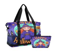 Happy Halloween Cartoon Cute Witch Personal Item Travel Overnight Carry on Bag with Adjustable Strap for Avion Traveling Multifonctionnel, Joyeux Halloween dessin animé mignon sorcière, 1 size