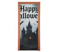 Happy Halloween Castle Housses de porte décoratives noires de 89 x 200 cm avec bannière « Hello Summer » pour porche, décoration intérieure et extérieure M