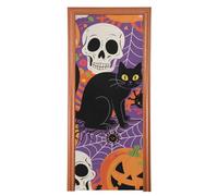 Happy Halloween Cat Skull Pumpkin Décorations de porte 89 x 200 cm Bannières pour l'avant Fournitures de fête de vacances M