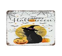 Happy Halloween Chapeau de sorcière chat noir panneau en métal fantaisie extérieur personnalisé clôture art plaques animaux illustrations païen gothique décoration d'intérieur plaque en métal pour