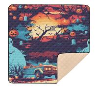Happy Halloween Citrouilles Arbre Camion Citrouille Grand tapis de gym antidérapant pour bébé Résistant à l'eau Tapis de coups de pied pour bébés, nourrissons et tout-petits, 127 x 127 cm