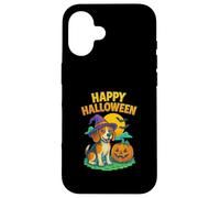 Happy Halloween Cute Dog with Pumpkin Witch Hat Art Coque pour iPhone 16