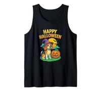 Happy Halloween Cute Dog with Pumpkin Witch Hat Art Débardeur