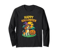 Happy Halloween Cute Dog with Pumpkin Witch Hat Art Manche Longue