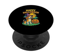 Happy Halloween Cute Dog with Pumpkin Witch Hat Art PopSockets PopGrip Adhésif