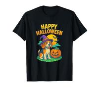 Happy Halloween Cute Dog with Pumpkin Witch Hat Art T-Shirt