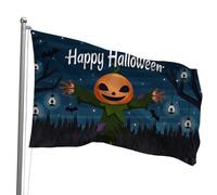 Happy Halloween Décoration d'extérieur 0,9 x 1,5 m - Drapeau citrouille vibrant Oirquent pour cour, avec fantômes et lanterne Jack O avec œillets en laiton pour un affichage facile