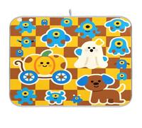 Happy Halloween Dog Monster Tapis égouttoir à vaisselle pour comptoir de cuisine Tapis absorbant l'eau mat pour cuisine Grand tapis de séchage à vaisselle 45,7 x 61 cm