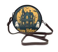 Happy Halloween Ghosts Haunted House Sac à bandoulière rond en cuir pour femme