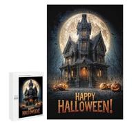 Happy Halloween Haunted House, 1000 PCS Jeu D’Assemblage en Bois, Idée Cadeau Festive; pour Les Couples, Amis Et Familles
