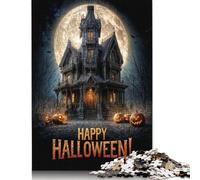 Happy Halloween Haunted House Puzzles 1000 Pieces Cadeau Unique Jeu Éducatif Défi Jouet À De Qualité Supérieure Peinture Art pour Adultes Et Enfants À Partir De 14 Ans 500pcs (52x38cm)