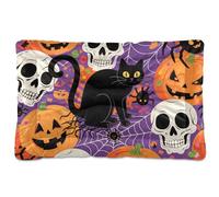 Happy Halloween - Matelas de couchage lavable pour chien et chat avec tête de mort et citrouille pour chiens de taille moyenne et grande 91,4 x 61 cm