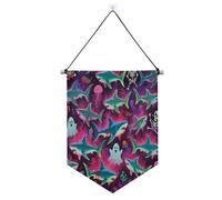 Happy Halloween - Pendentif mural en forme de tête de mort de requin bleu avec barre télescopique pour décoration extérieure Dernière intervention pour porte, mur, fenêtre, jardin, fournitures de