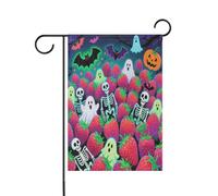 Happy Halloween Red Strawberry Skull Spring Outdoor Drapeaux d'extérieur Bannières pour décoration de cour 30,5 x 45,7 cm double face