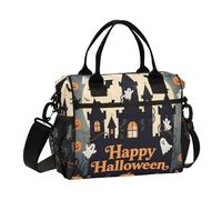 Happy Halloween Sac à déjeuner pour enfants avec poche latérale et bandoulière Motif château noir Taille S