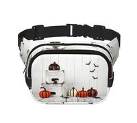 Happy Halloween Sac banane carré double couche avec impression intégrale, tissu sergé durable, sac banane multi-poches pour sports de plein air voyage