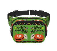 Happy Halloween Sac banane carré double couche avec impression intégrale, tissu sergé durable, sac banane multi-poches pour sports de plein air voyage